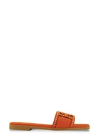 Womens Studded Cut Out Band Slide Sandals, Orange,
