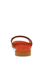 Womens Studded Cut Out Band Slide Sandals, Orange,