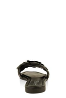 Womens Faux Leather Flower Band Slide Sandals,
