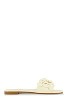 Womens Faux Leather Flower Band Slide Sandals, White, Size 8