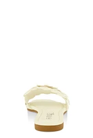 Womens Faux Leather Flower Band Slide Sandals, White, Size 8