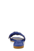 Womens Faux Leather Flower Band Slide Sandals,