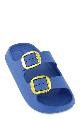 Womens Double Buckle Band Slide Sandals,