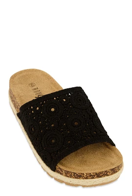 Womens Crochet Band Low Platform Slide Sandals,