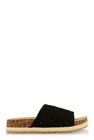 Womens Crochet Band Low Platform Slide Sandals,