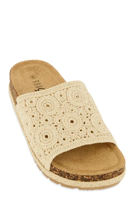 Womens Crochet Band Low Platform Slide Sandals,