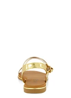 Womens Asymmetrical Metallic Strappy Sandals, Gold, Size 11
