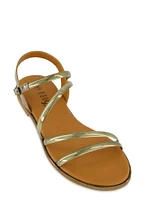 Womens Asymmetrical Metallic Strappy Sandals,