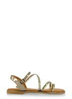 Womens Asymmetrical Metallic Strappy Sandals,