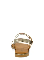 Womens Asymmetrical Metallic Strappy Sandals,