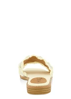 Womens Rhinestone Frayed Braided Band Slide Sandals, White,