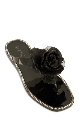 Womens Rose Jelly Thong Slide Sandals,