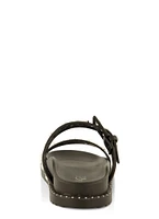 Womens Studded Double Band Footbed Slide Sandals, Black, Size 7