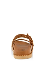 Womens Studded Double Band Footbed Slide Sandals, Brown,