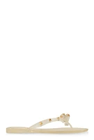 Womens Bow Studded Jelly Thong Slide Sandals, Clear,