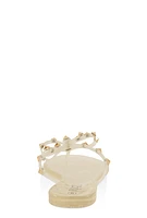 Womens Bow Studded Jelly Thong Slide Sandals, Clear,