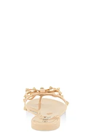 Womens Bow Studded Jelly Thong Slide Sandals,