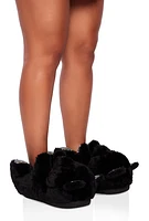 Womens Rhinestone Bear Faux Fur Slippers,