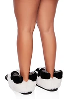 Womens Rhinestone Bear Faux Fur Slippers, Multi, Size 8-9