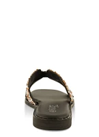 Womens Rhinestone Studded Cut Out Band Slide Sandals,