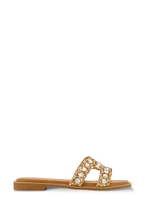 Womens Rhinestone Studded Cut Out Band Slide Sandals, Brown, Size 12