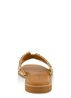 Womens Rhinestone Studded Cut Out Band Slide Sandals, Brown, Size 12