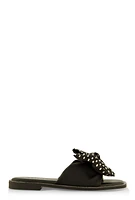 Womens Rhinestone Bow Thong Slide Sandals, Black,