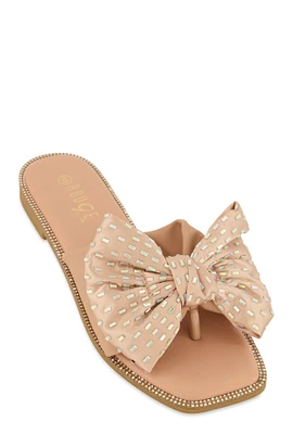 Womens Rhinestone Bow Thong Slide Sandals,