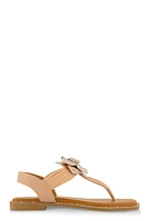 Womens Flower Rhinestone Corded Thong Sandals, Brown,