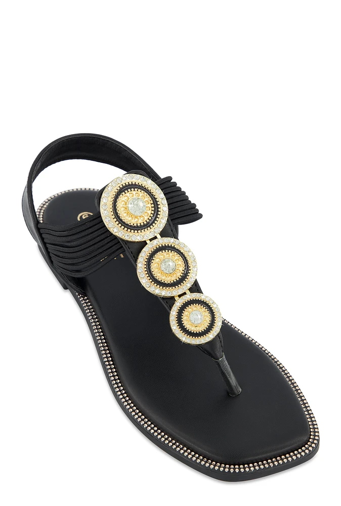 Womens Three Pendant Corded Thong Sandals,