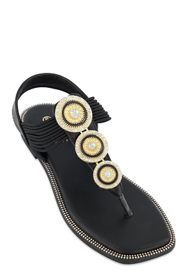 Womens Three Pendant Corded Thong Sandals,