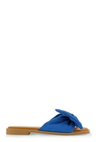 Womens Faux Suede Bow Thong Slide Sandals,