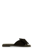 Womens Faux Suede Bow Thong Slide Sandals,