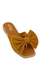 Womens Faux Suede Bow Thong Slide Sandals, Brown, Size 9