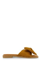Womens Faux Suede Bow Thong Slide Sandals, Brown, Size 9