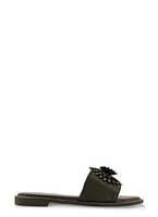 Womens Rhinestone Studded 3D Floral Band Slide Sandals,