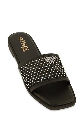 Womens Rhinestone Mesh Band Slide Sandals,