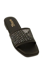 Womens Rhinestone Mesh Band Slide Sandals,
