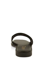 Womens Rhinestone Mesh Band Slide Sandals, Black,