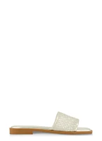 Womens Rhinestone Mesh Band Slide Sandals, Silver, Size 10