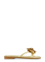 Womens Rhinestone Floral Strappy Flat Sandals, Gold, Size 11