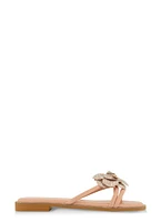 Womens Rhinestone Floral Strappy Flat Sandals,