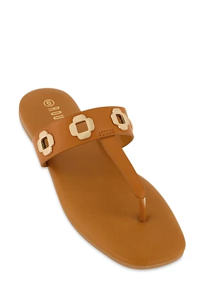 Womens Geometric Metallic Eyelet Thong Slide Sandals,