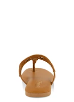 Womens Geometric Metallic Eyelet Thong Slide Sandals,