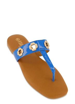 Womens Geometric Metallic Eyelet Thong Slide Sandals,