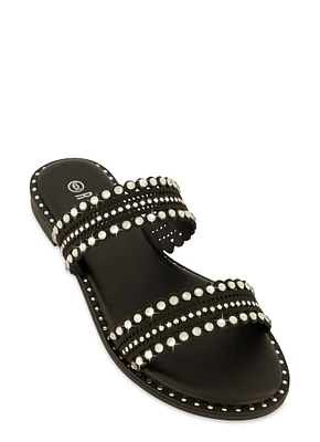 Womens Studded Double Band Slide Sandals,