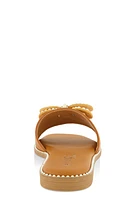 Womens Rhinestone Faux Pearl Bow Band Slide Sandals, Brown, Size 6.5