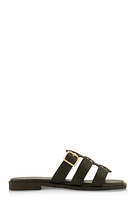 Womens Studded Buckle Detail Slide Sandals,