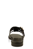 Womens Studded Buckle Detail Slide Sandals,