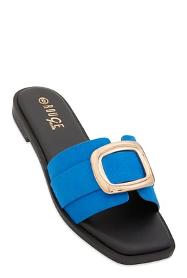 Womens Metallic Pendant Square Toe Slide Sandals,